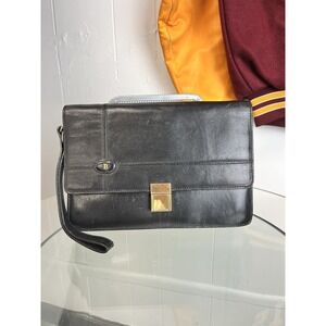 Vintage BALLY Black Leather Travel Clutch Bag Made in Italy